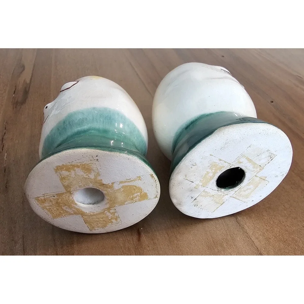 Vintage Anthropomorphic Ceramic Egg Shaped Salt & Pepper Shakers‎
